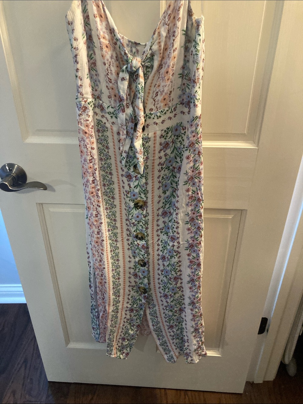 Altar'd State White Midi Dress with Pink and Green Floral Stripes